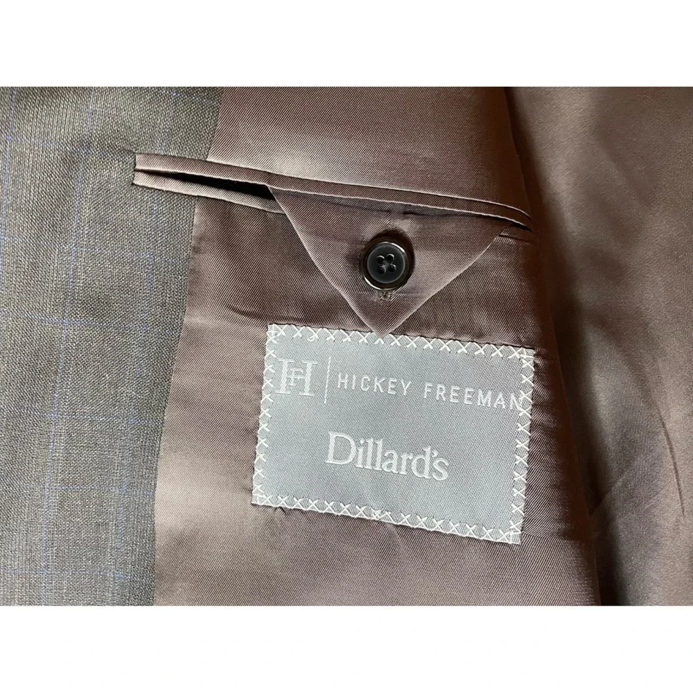 Hickey Freeman Worsted Wool Blazer Mens 50 Long Chocolate Brown Windowpane Coat